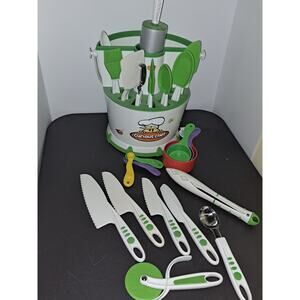 Curious Chef Childs Cooking Set & Spinning Caddy & Utensils Clean & Bright